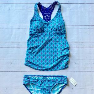 Motherhood Maternity teal & navy 2 piece tankini swimsuit. Size small.